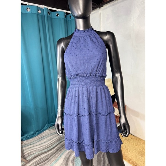 Speechless Dresses & Skirts - Speechless Navy Blue Swiss Dot Tiered Halter Neck Mini Dress Size Small‎